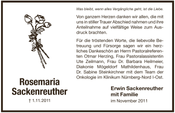 Traueranzeige von Rosemaria Sackenreuther von Pegnitz-Zeitung